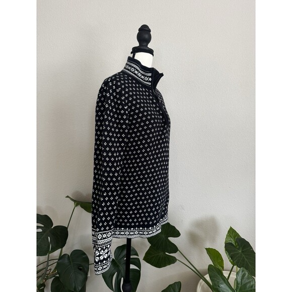 L.L.Bean Women’s Black Cotton Nordic 1/4 Zip Sweater M Fair Isle Knit - Picture 5 of 14